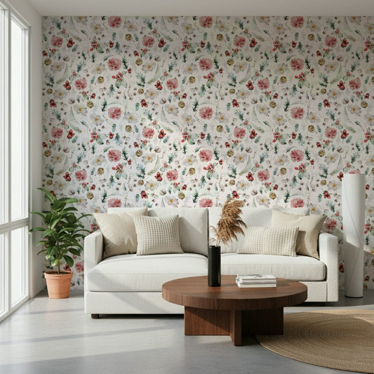 Refreshing Winter Bloom Watercolor wall treatment subtle colors.