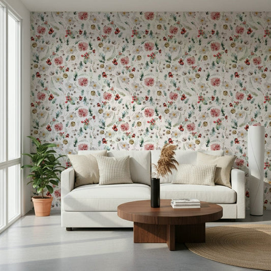 Refreshing Winter Bloom Watercolor wall treatment subtle colors.