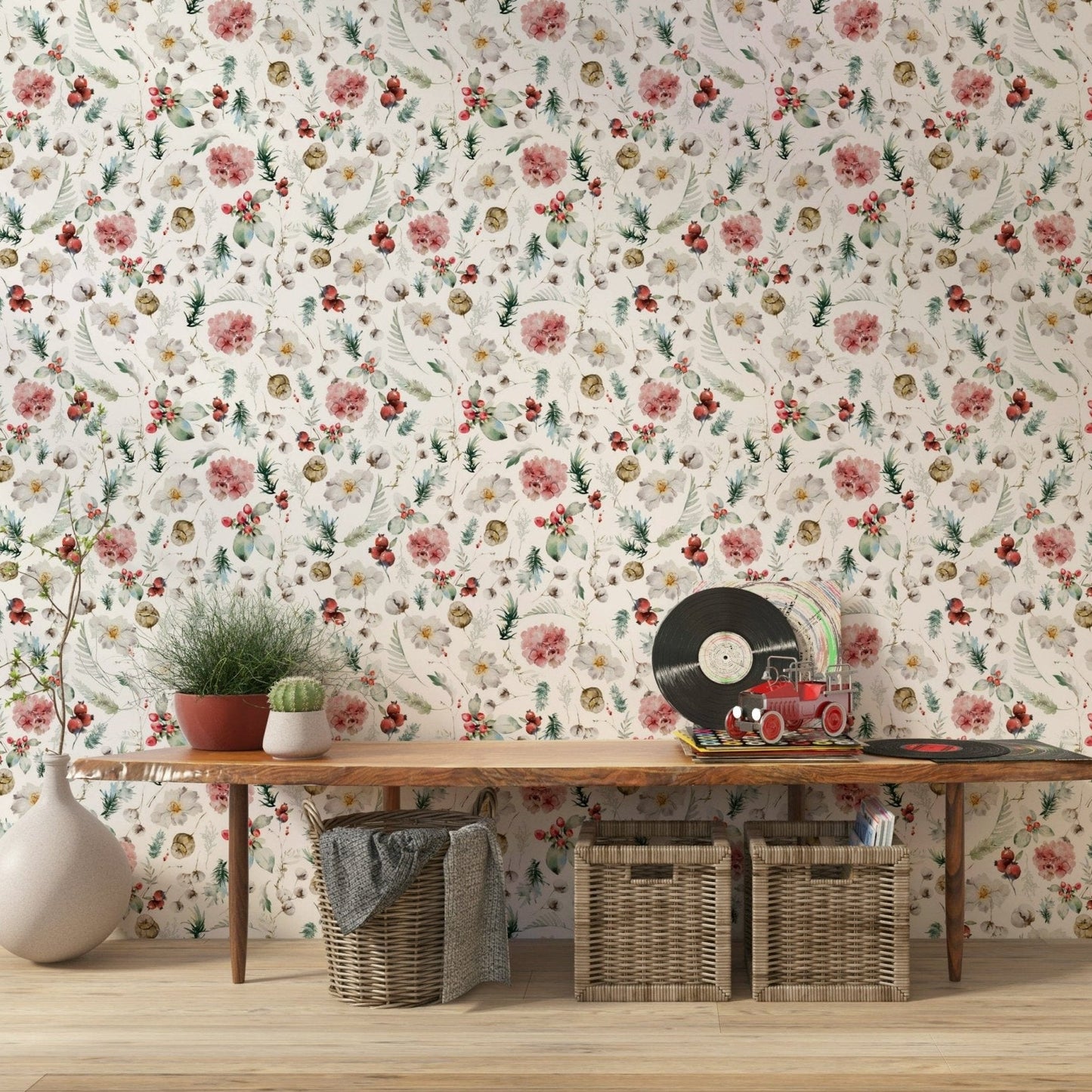 Lovely Winter Bloom Watercolor wall paper product rich with color., GD7204
