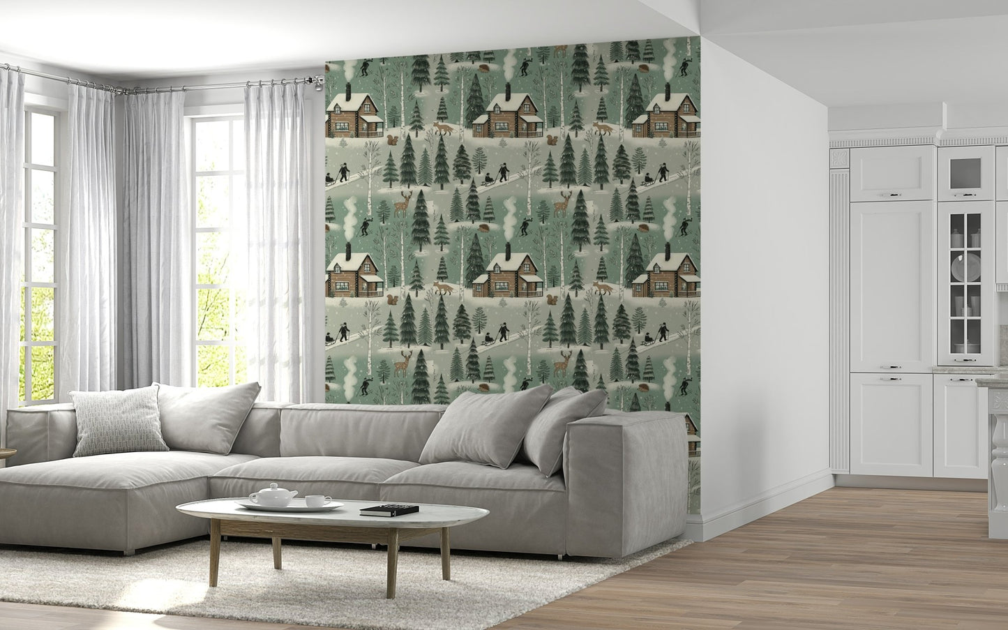 A contemplative gentle design wallpaper mural for a feature wall.