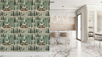 A calming serene forest wallpaper mural that defines a space.