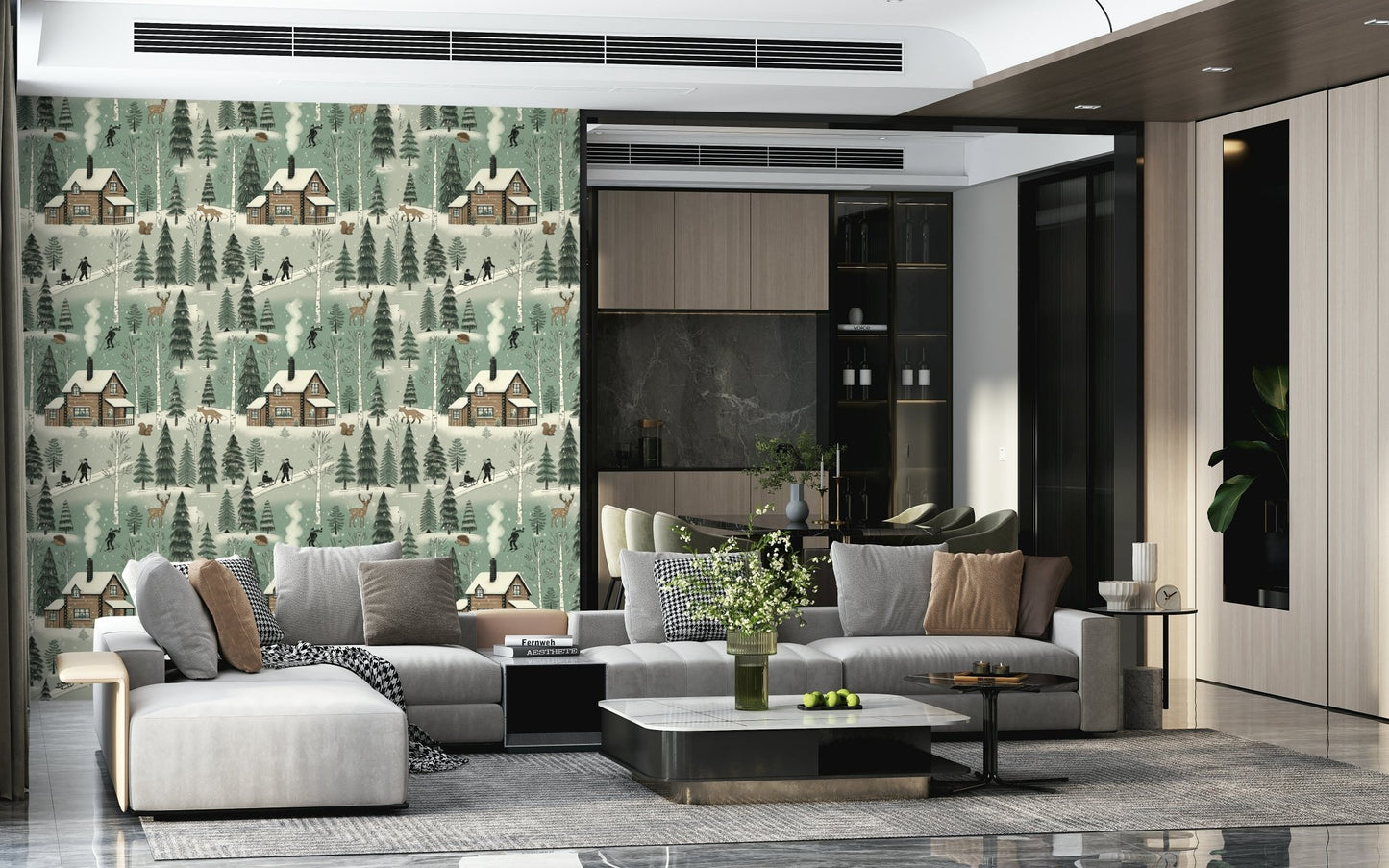 An artistic soft focus landscape mural on scenic wallpaper.