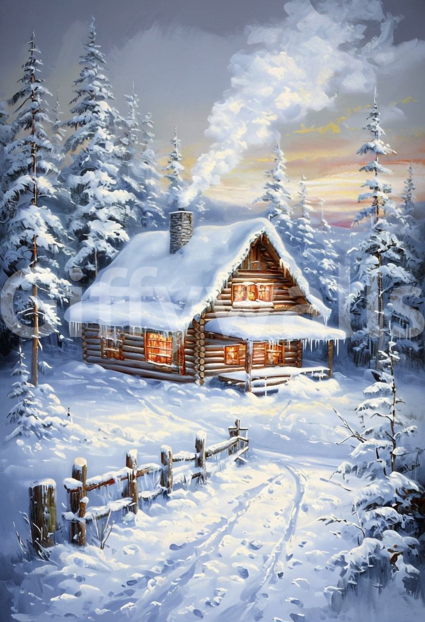 Winter Cabin Retreat Wall Mural