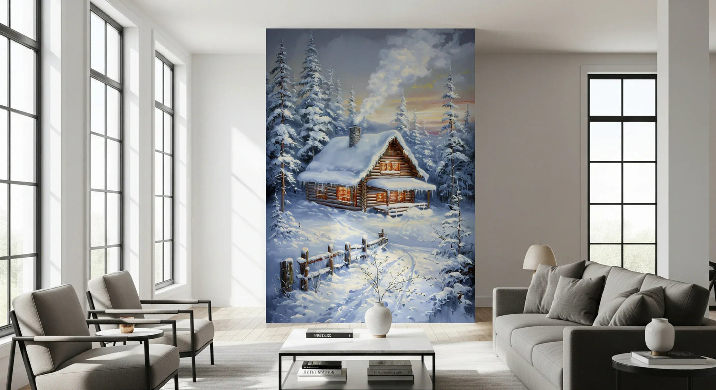 Winter Cabin Retreat Wall Mural