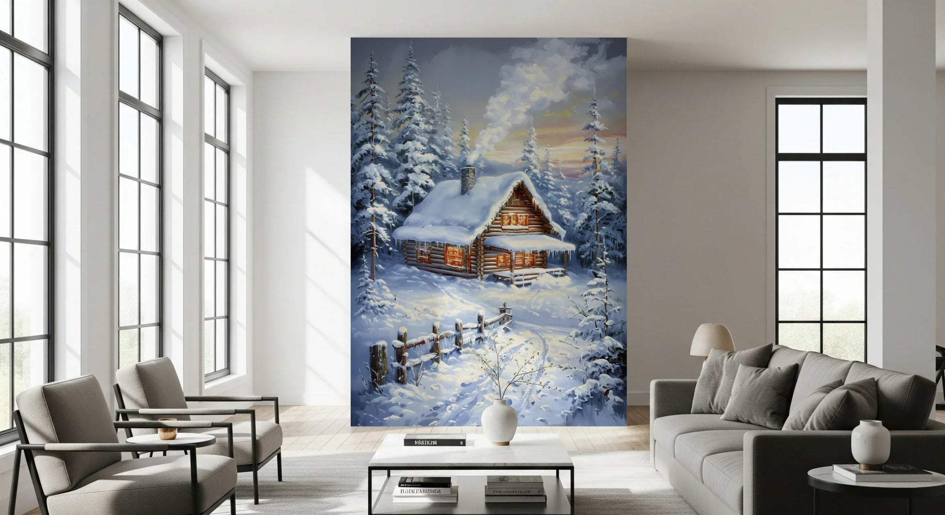 Winter Cabin Retreat Wall Mural