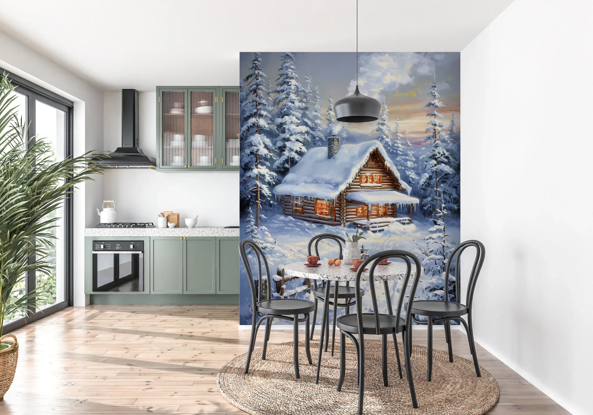 Winter Cabin Retreat Wall Mural