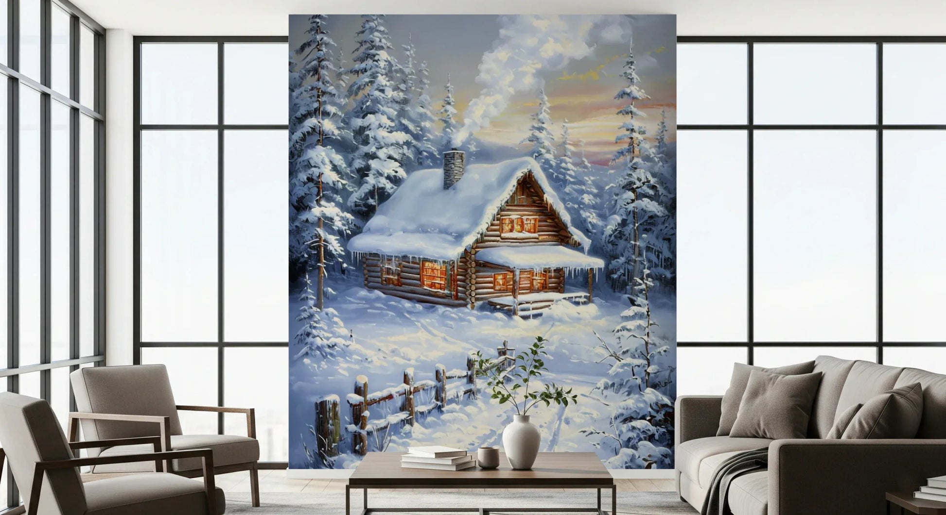 Winter Cabin Retreat Wall Mural