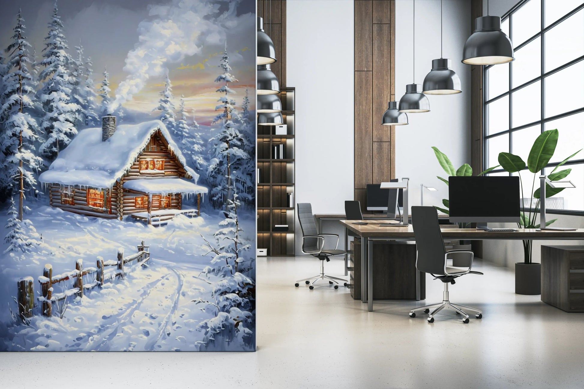 Winter Cabin Retreat Wall Mural