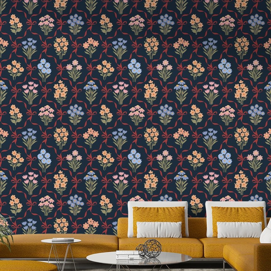 Winter cottagecore floral bouquet wallpaper design, GD2413