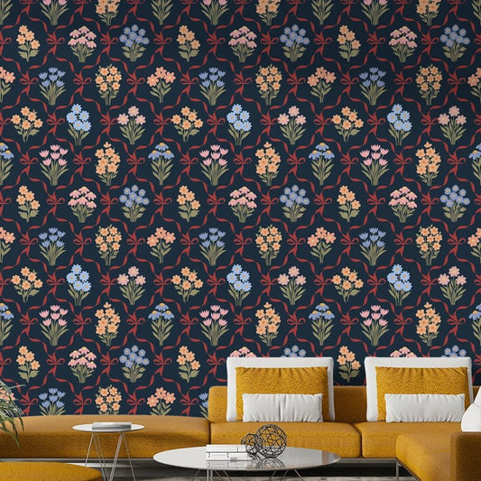 Winter cottagecore floral bouquet wallpaper design
