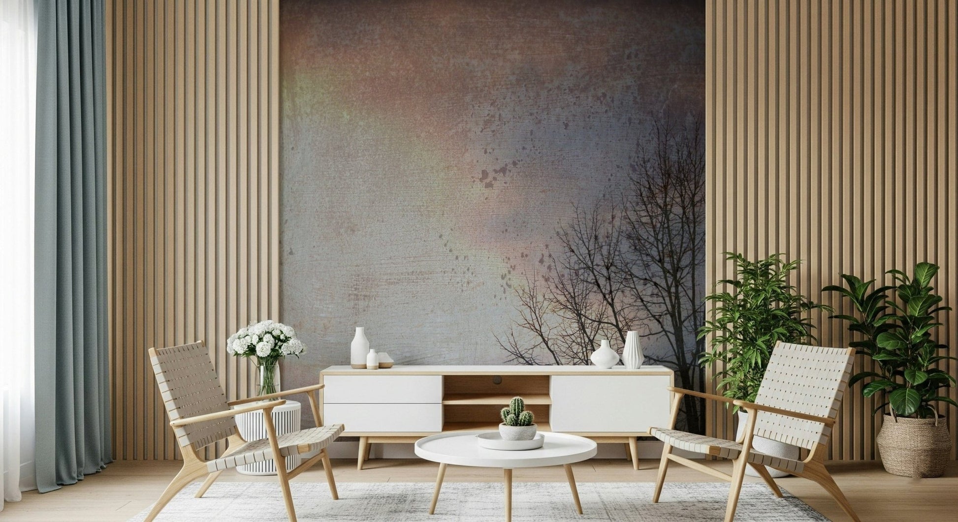 Wall covering, Winter Day product, wintry feel, faded elegance, natural branches.