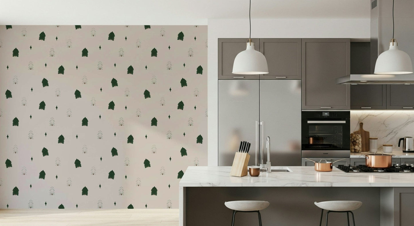 Muted beige Winter Forest Dreams Wallpaper background pattern., GD6535