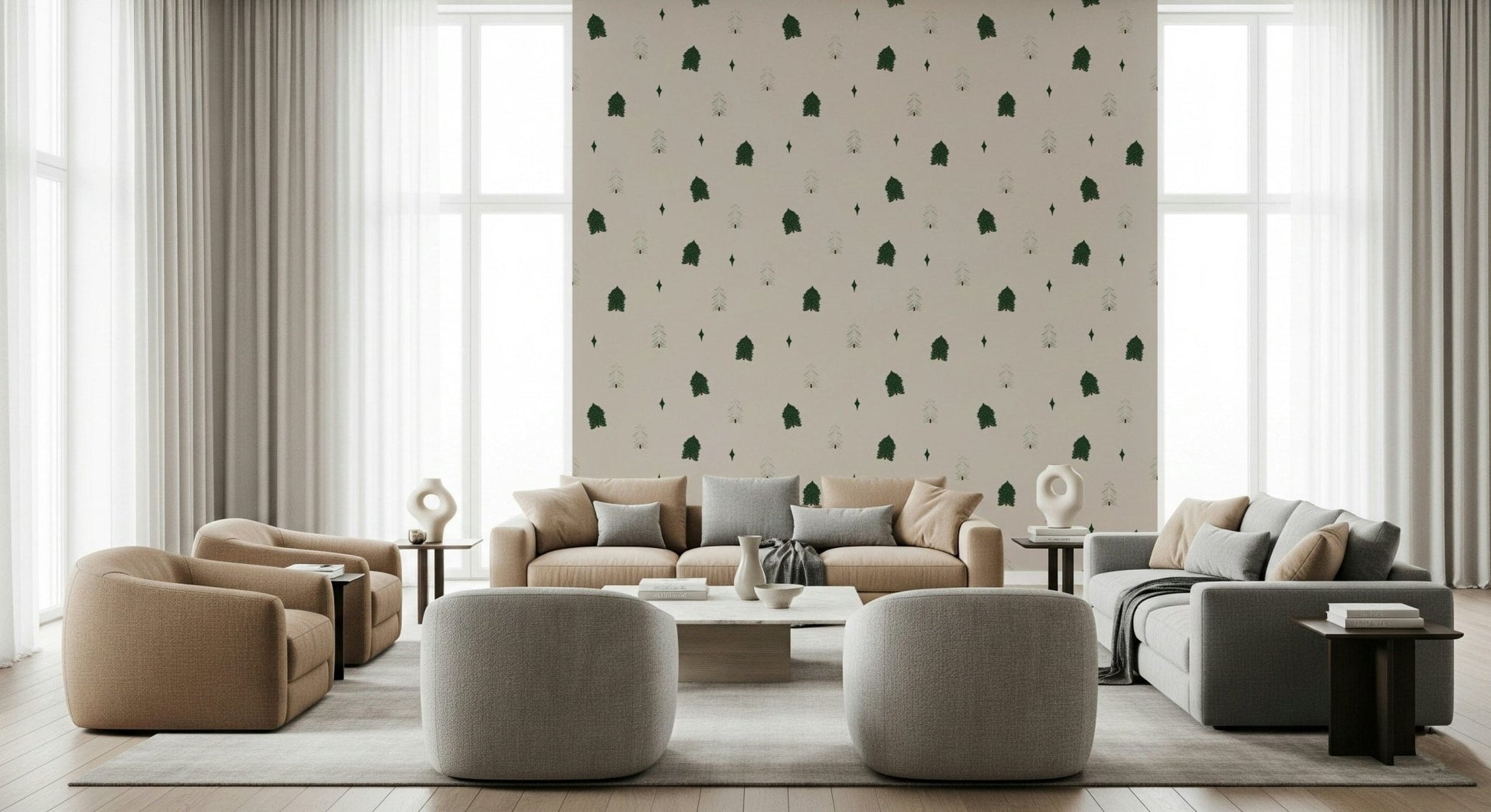 Hand-drawn winter Winter Forest Dreams Wallpaper tree graphic., GD6535