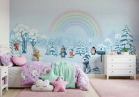 Artistic wall mural with cute bears and rainbows in a gender-neutral nursery., GD4254