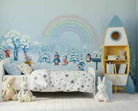 Pastel rainbow wallpaper for a modern kids' playroom with natural lighting., GD4254