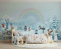 Neutral toned wall mural with friendly characters for a peaceful baby room., GD4254