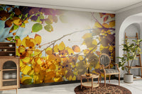 Warm amber and green leaves glow overhead in this wall mural GD4949
