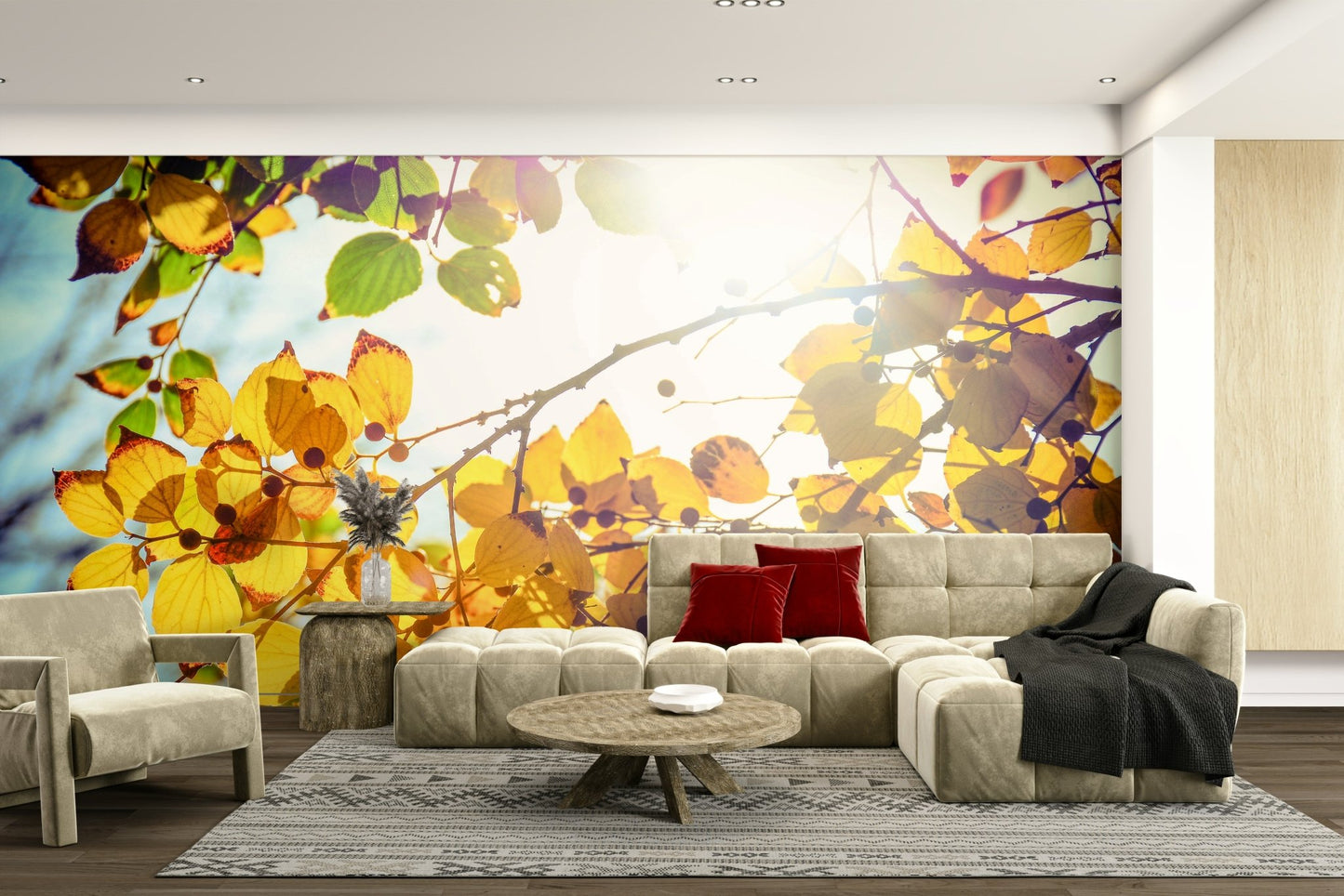 Backlit golden leaves shimmer across the Winter Is Finally Here wall mural GD4949
