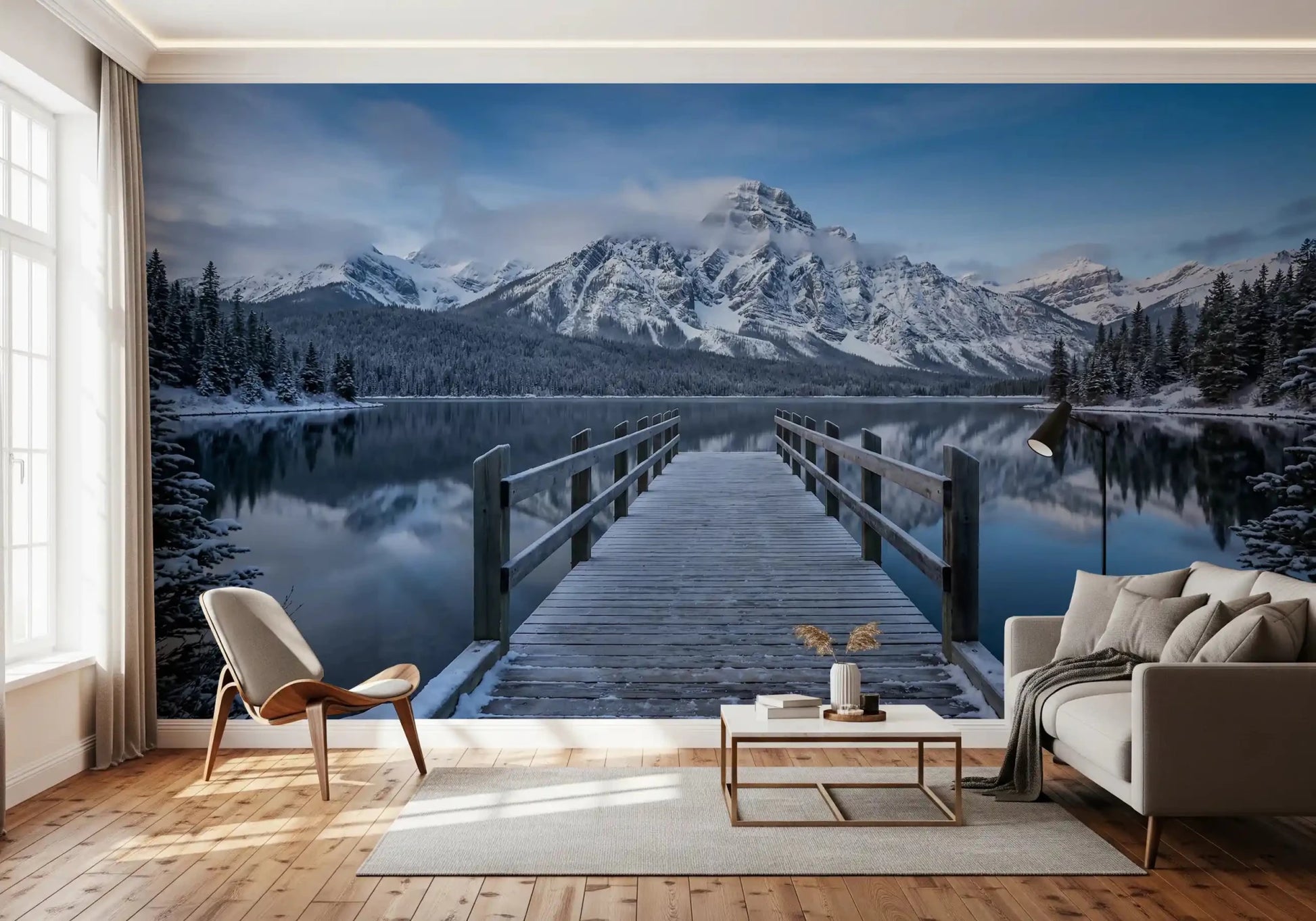 living room area backdrops feel fresh with Winter Serenity wall mural.
GD9541