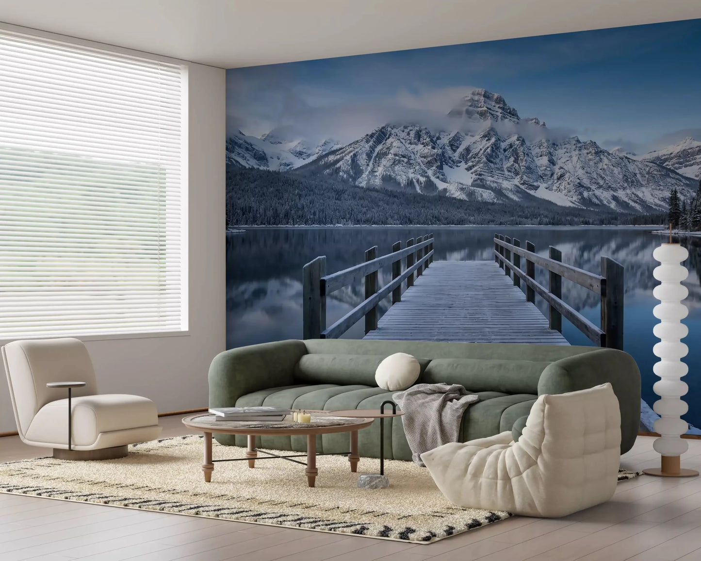 Mirrored reflections double the mountains in Winter Lake wall mural.GD9541