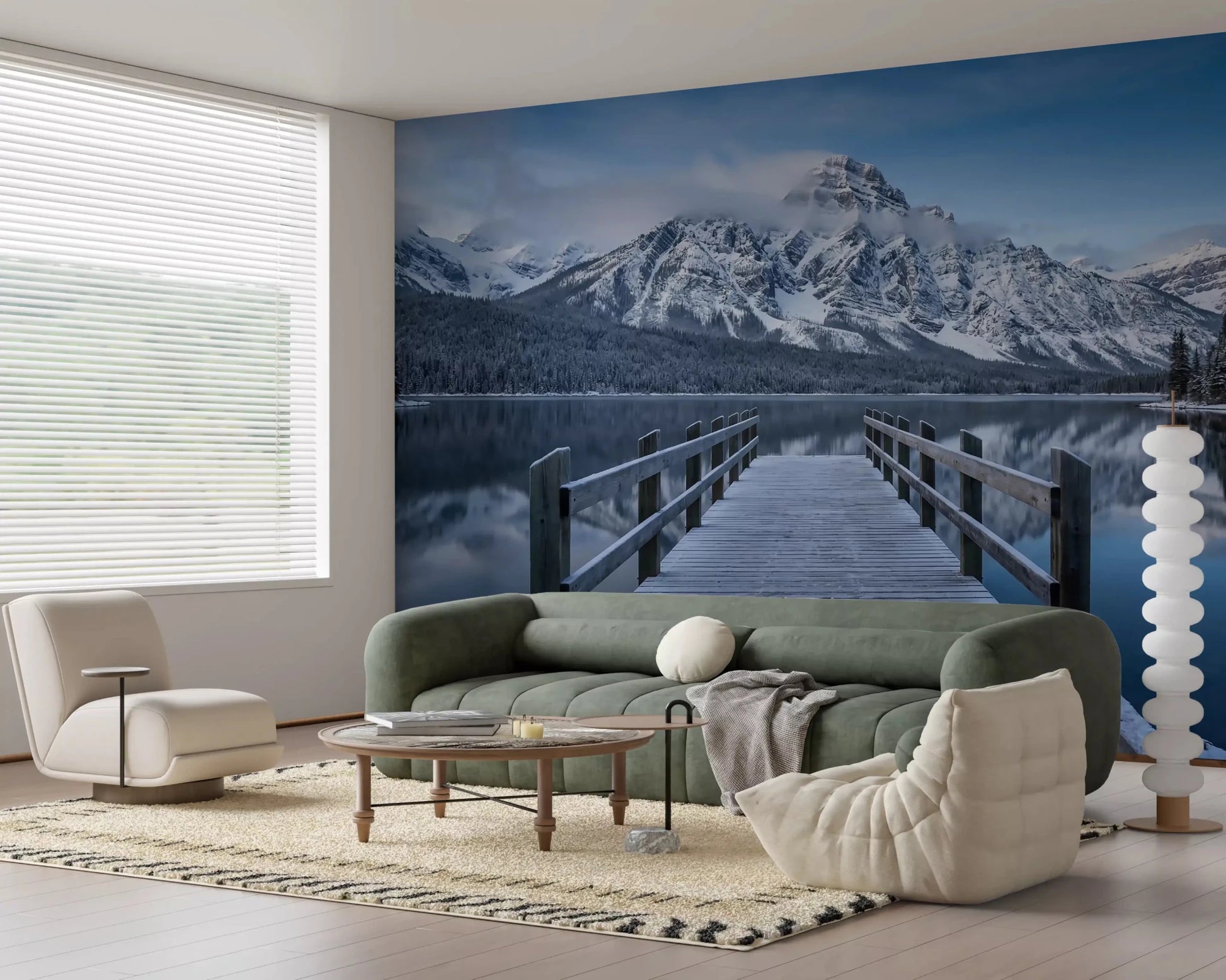 Mirrored reflections double the mountains in Winter Lake wall mural.GD9541