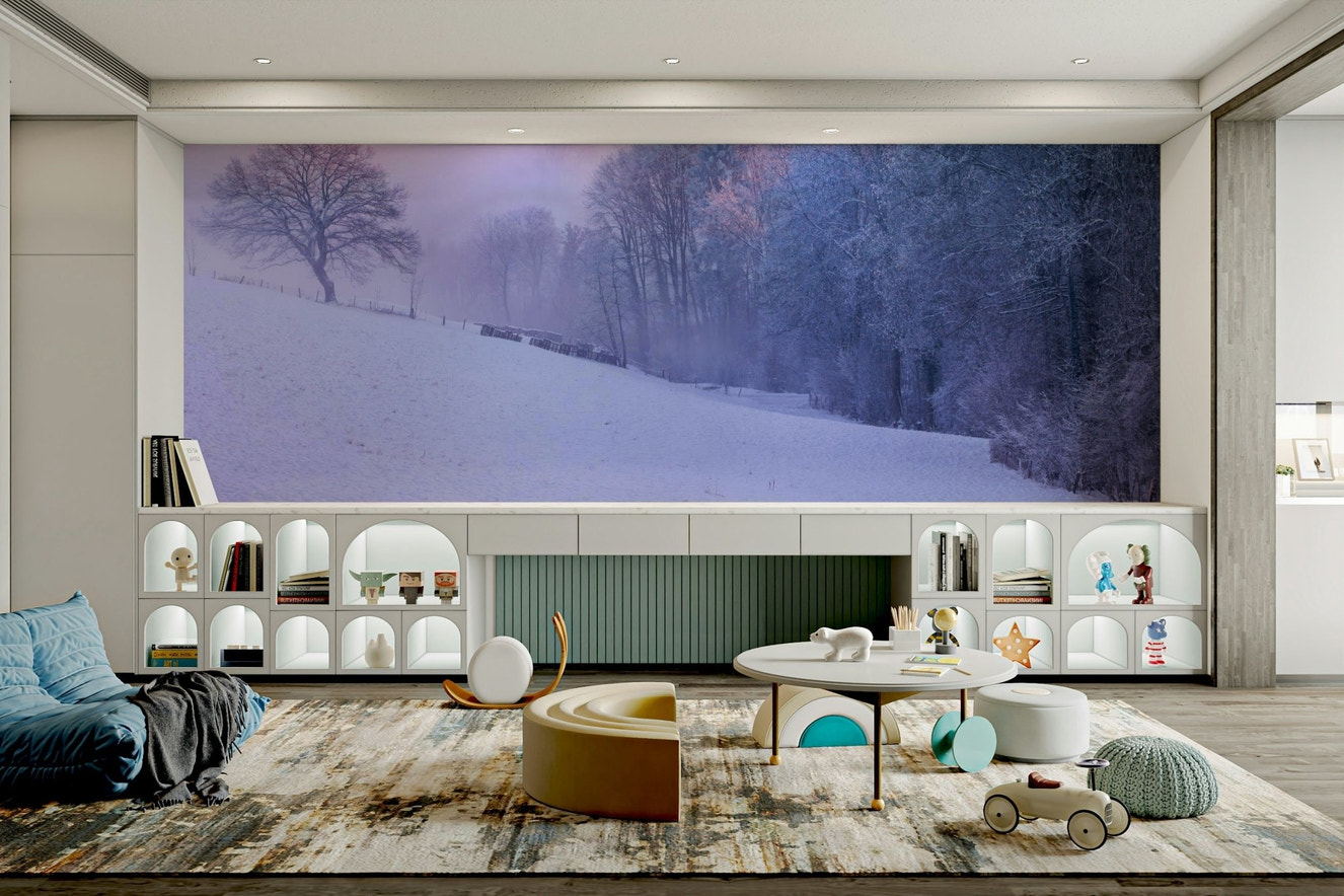 Snowy mountain landscape wall mural


