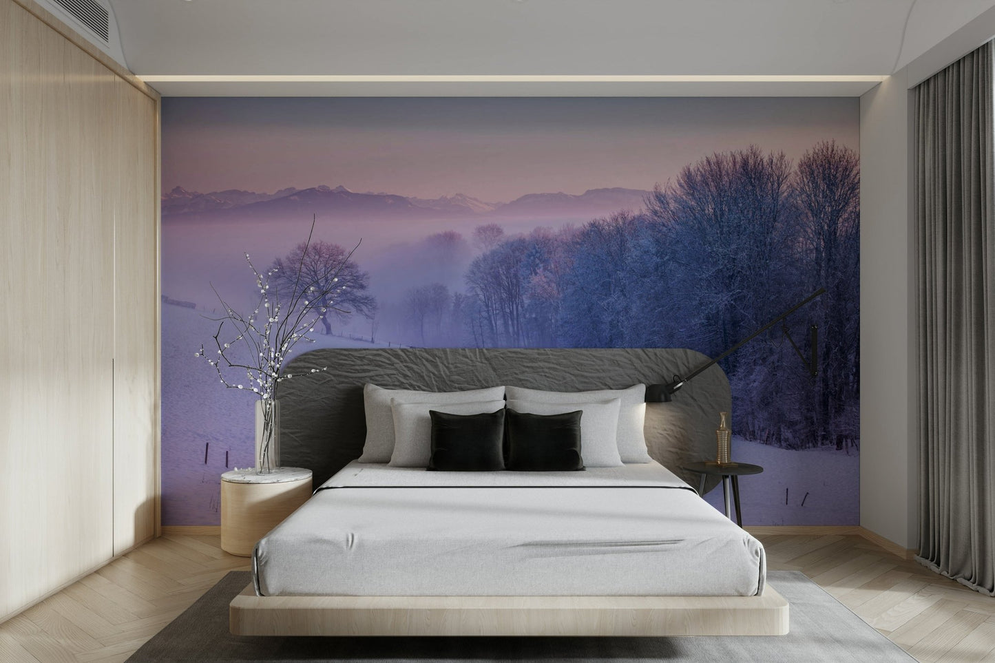 Winter forest wall mural with snow

