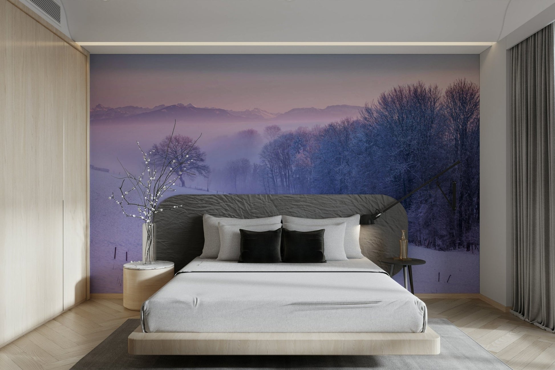 Winter forest wall mural with snow

