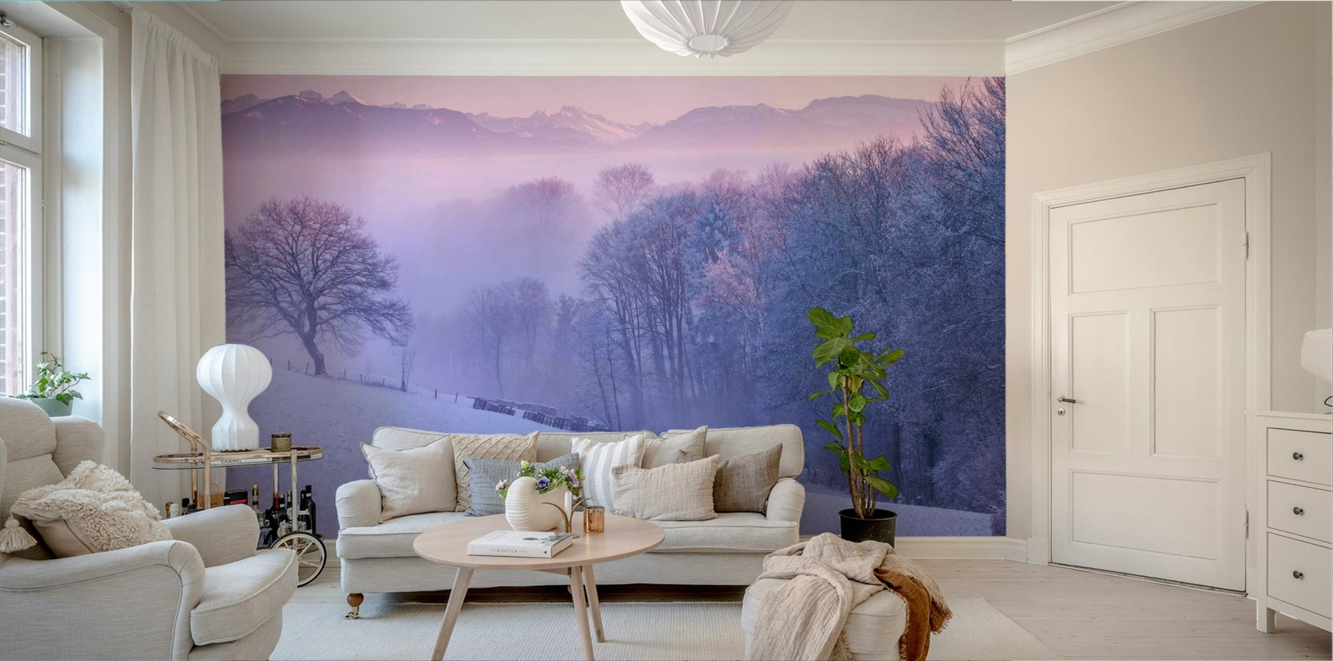 Frozen trees in a winter landscape mural

