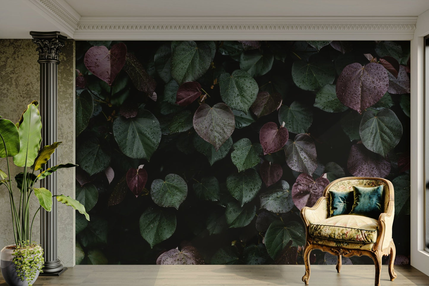 A tranquil minimalist leaf wall mural for your decor.

