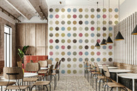 A peaceful modern abstract mural on decorative wallpaper.