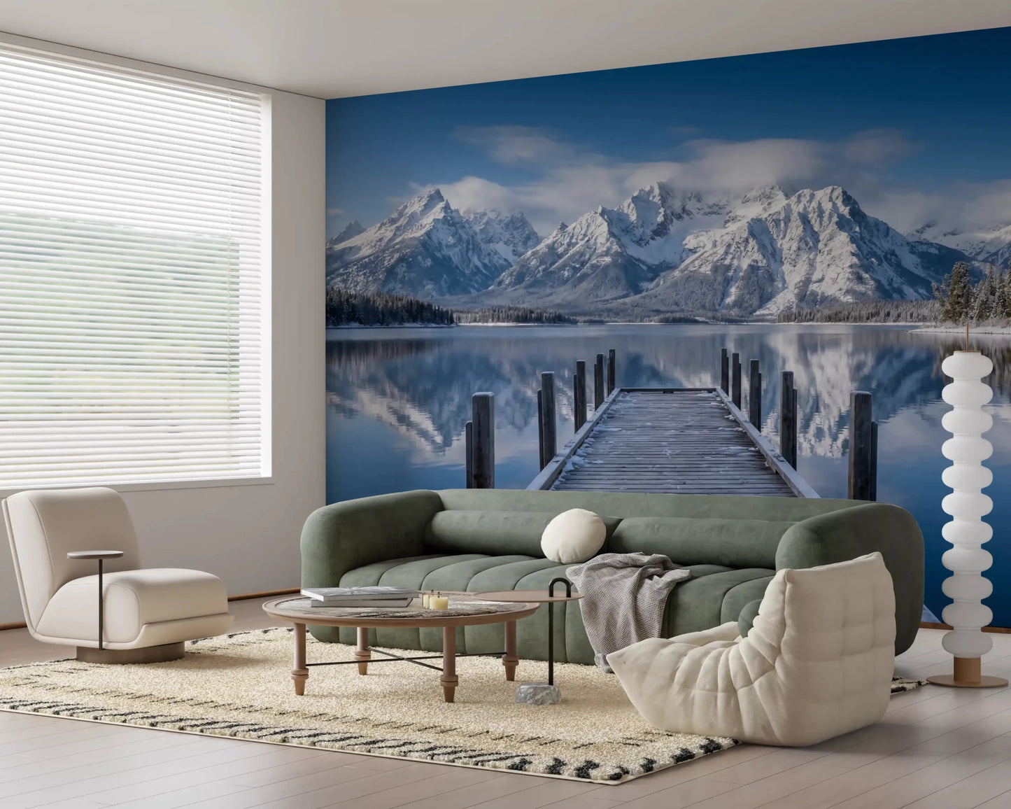 Hallway wall featuring Winter Peaks Reflection wall mural with snow peaks, GD9256