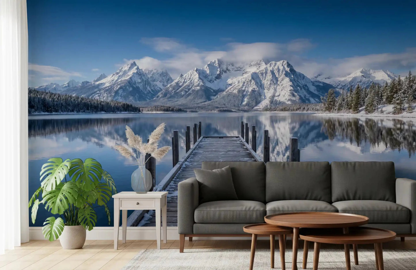 Winter Peaks Reflection wall mural with clear sky and icy peak details, GD9256