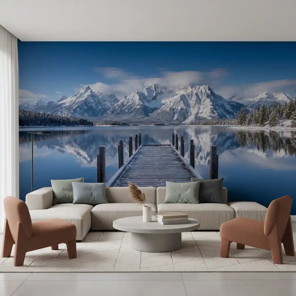 Mountain reflection wall mural with Winter Peaks Reflection scenic view, GD9256