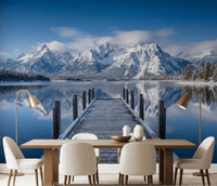 Dining room setup with Winter Peaks Reflection wall mural mountain scene, GD9256