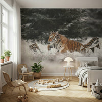 An artistic soft focus wildlife mural on minimalist wallpaper., GD5918