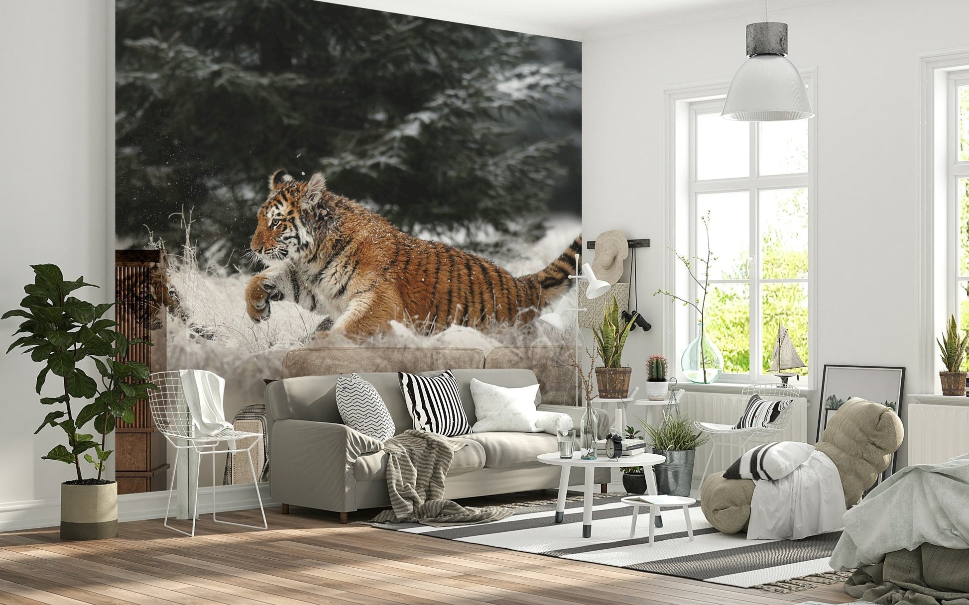 A graceful subtle pattern wall mural in cool, tranquil tones., GD5918