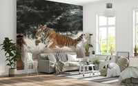 A graceful subtle pattern wall mural in cool, tranquil tones., GD5918
