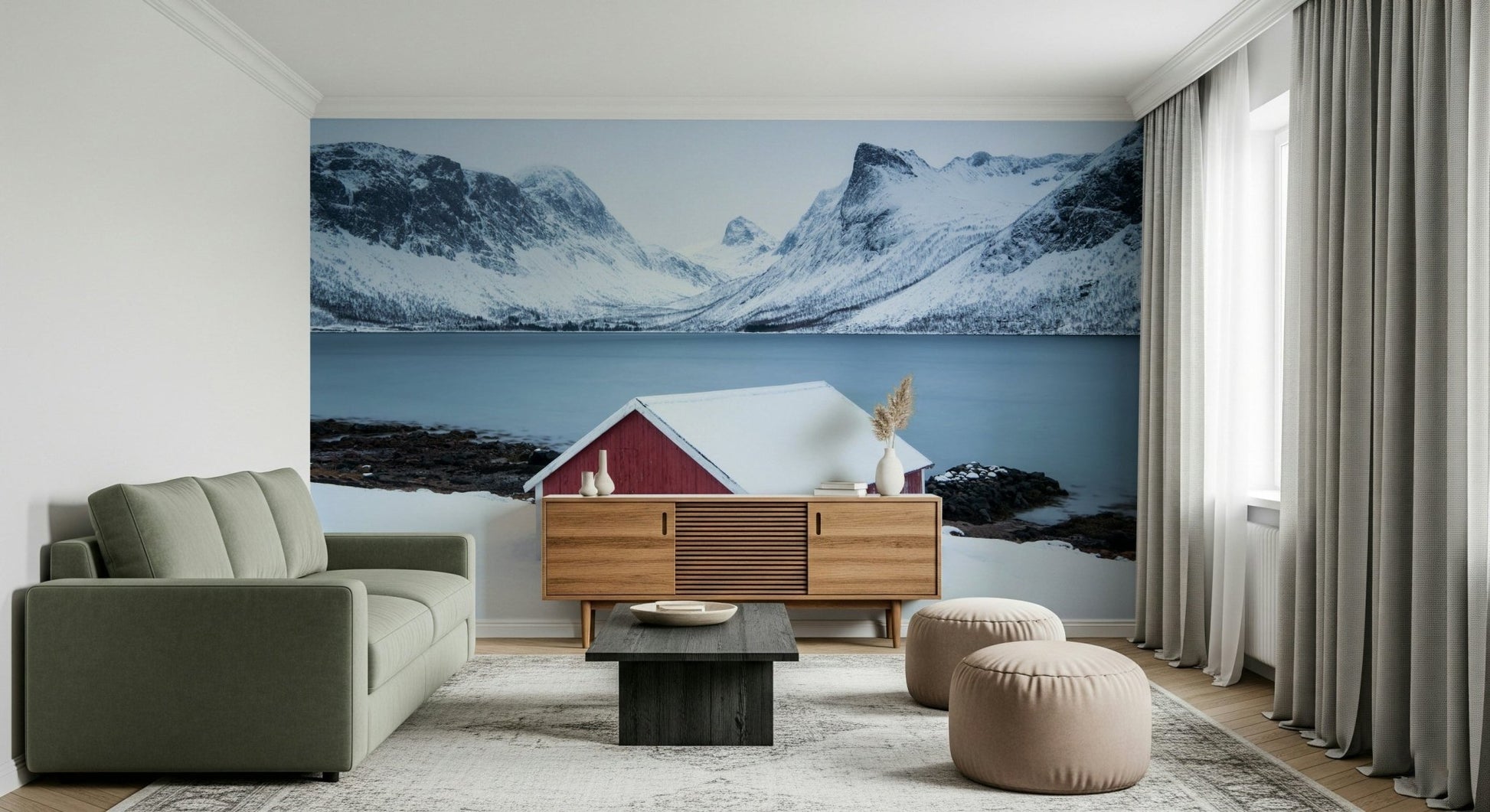 A graceful subtle pattern wall mural in cool, neutral tones.