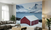 A peaceful modern abstract mural on decorative wallpaper.