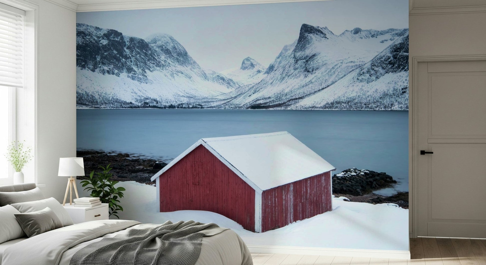 A calming abstract design wallpaper mural that defines a space.