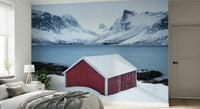 A calming abstract design wallpaper mural that defines a space.
