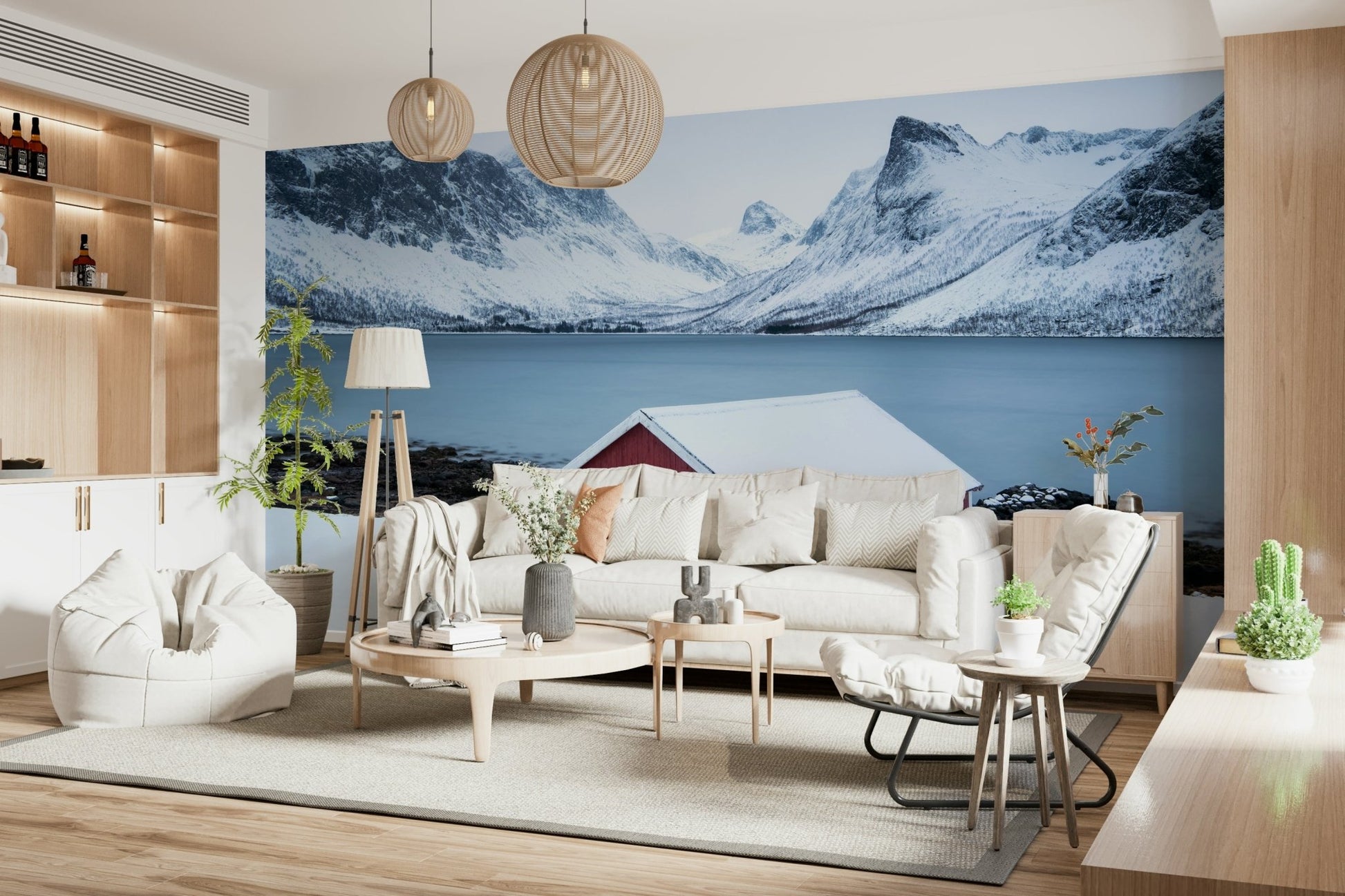 A beautiful modern art wall mural of delicate lines.