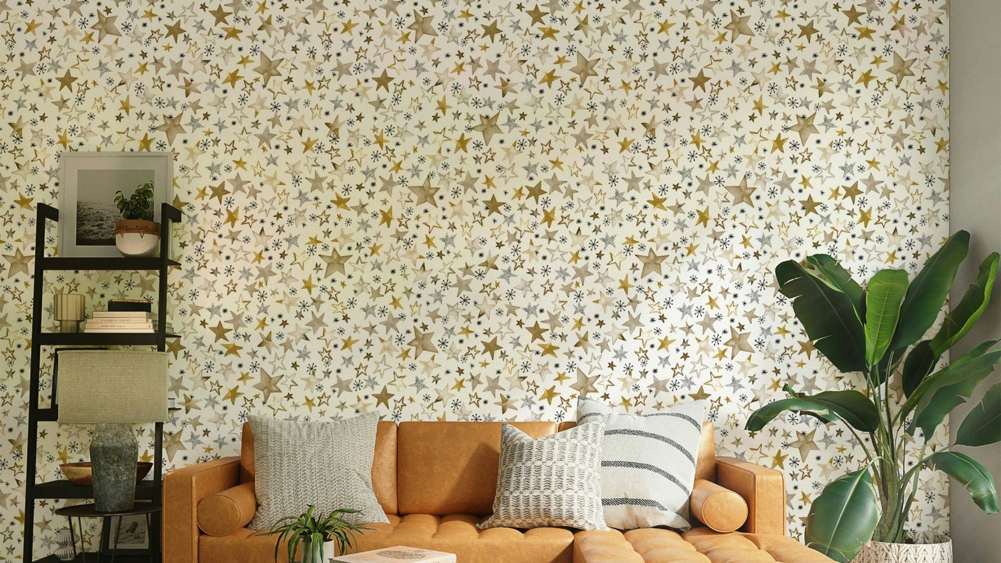 Winter Stars Gold Kids Wallpaper for Cozy Rooms


