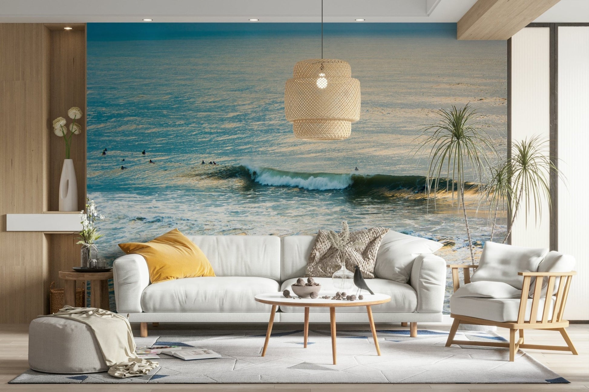 A serene winter wave wall mural for nautical decor.

