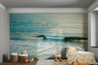 An artistic ocean landscape mural for home decor.

