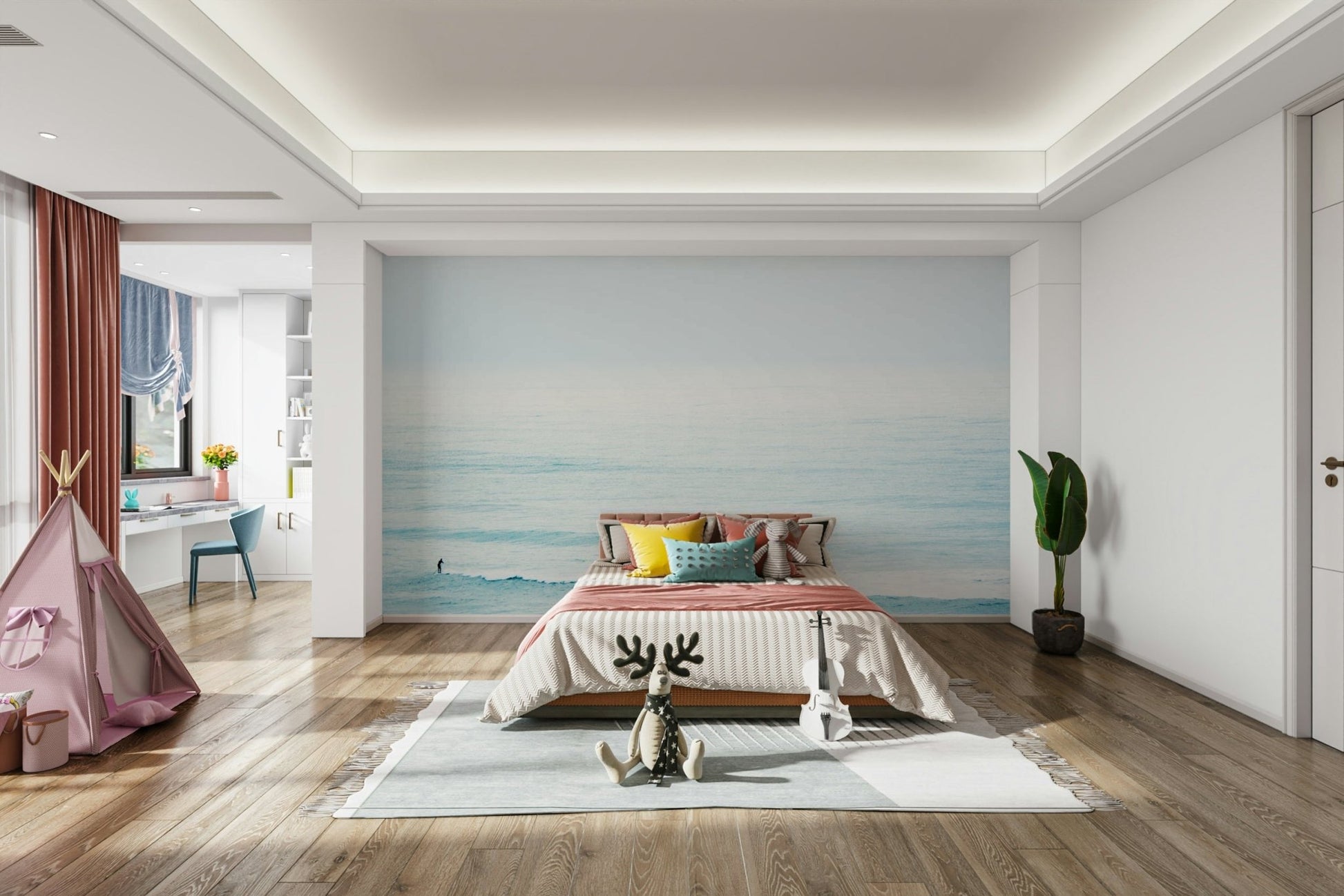A classic winter scene wallpaper for walls with a coastal theme.

