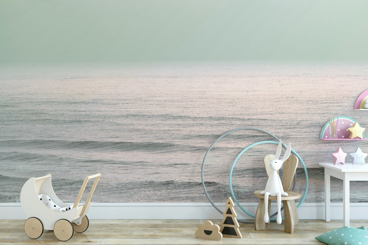 A contemplative rough water wallpaper mural for a feature wall.

