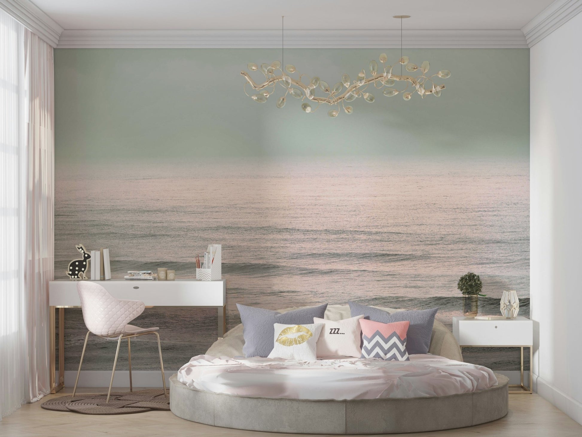 A serene winter wave wall mural for nautical decor.

