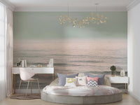 A serene winter wave wall mural for nautical decor.


